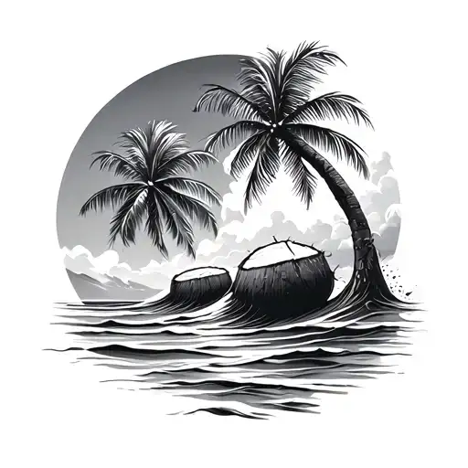 Coconut Palm Trees And Waves