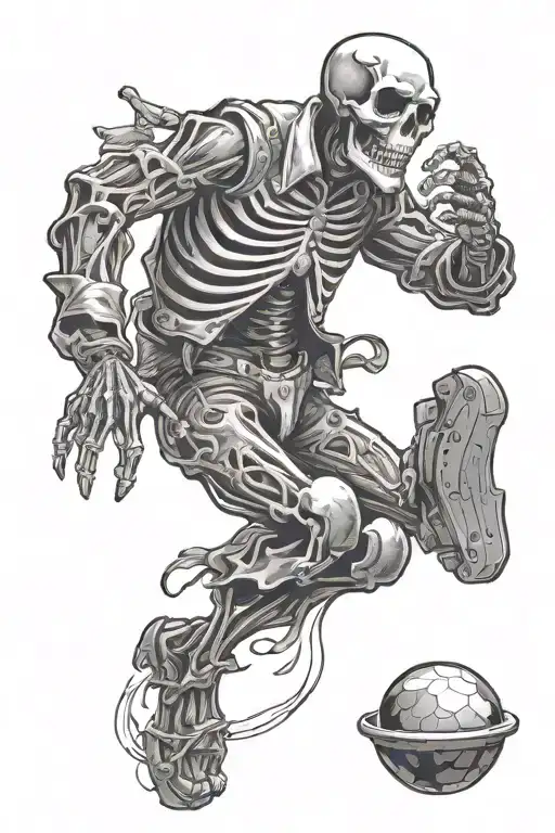 Fat Skeleton Throwing Frisbee Mid Air