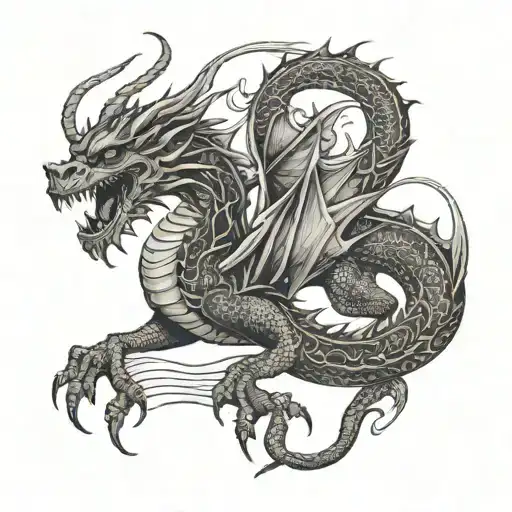 A Dragon In Black But That The Lines To Draw The Dragon Are Not Lines But Words