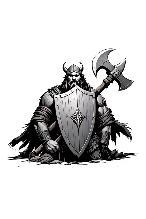 Viking With Axe And Shield