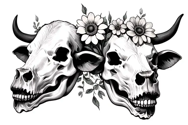 Throat Cows Skull With Flowers Growing