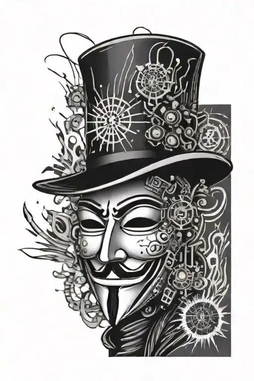 Guy Fawkes Mask Dynamite Explosion Computer Circuit Board