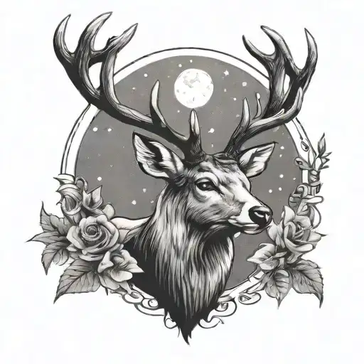 Stag And Moon Postage Stamp