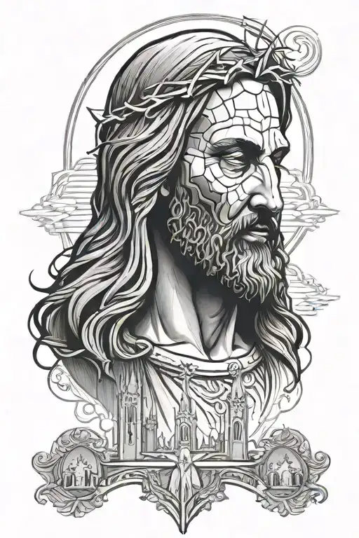 Full Sleeve Cathedral And Jesus Themed