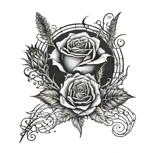Thistle And Rose Surrounded My Music Notes