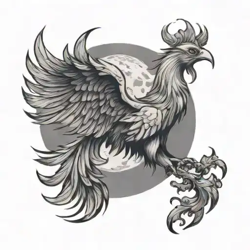 A Phenix Rising In A Full Moon Merging Together Minilalist Symbol