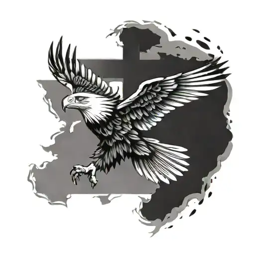 Eagle Flying Aroud Croatia Tattoo With A Cross