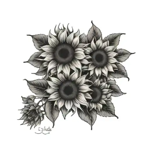 Father Daughter And Sunflowers