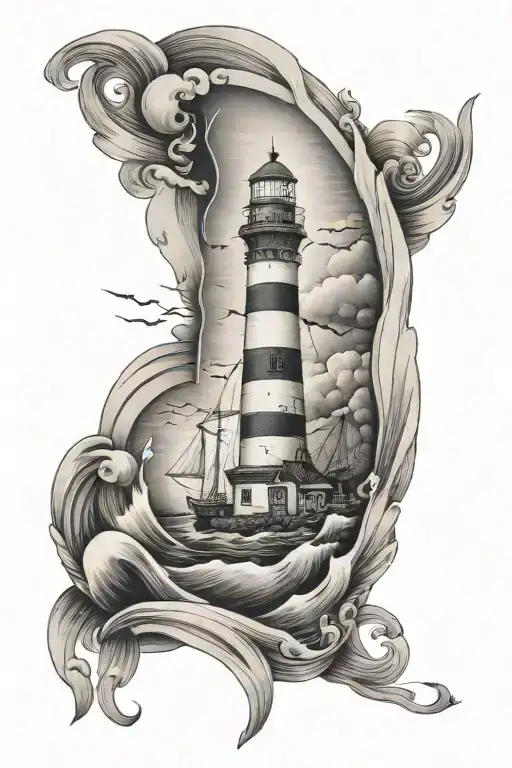 Lighthouse At Shore Sail Boat Sailing