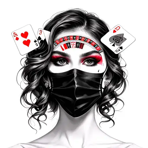 Girl With Makeup With Cards Roulette Face In A Mask And A Golst