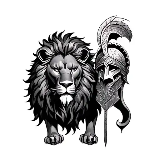 Warrior Sparta With Lion Surrounded