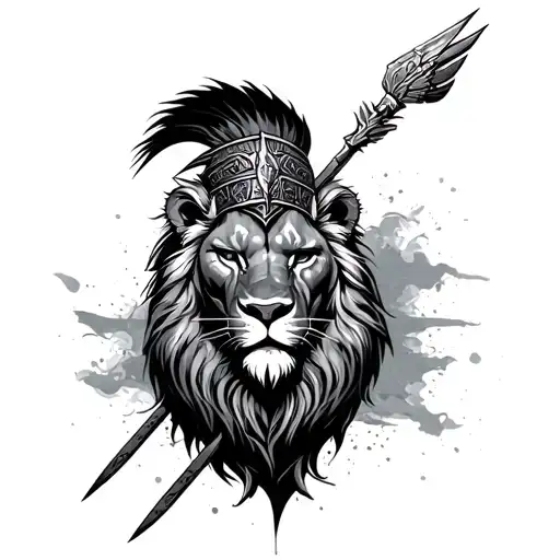 Warrior Sparta With Lion Surrounded Modern