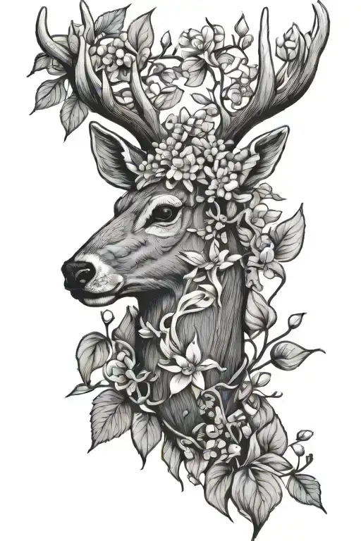 Singular Deer Antler Wrapped With Hawthorne And Lily Of The Valley