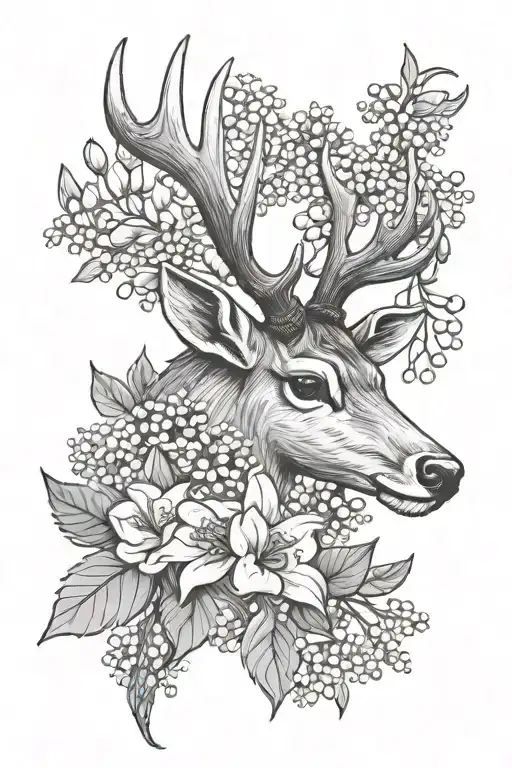 Deer Antler With Hawthorne And Lily Of The Valley