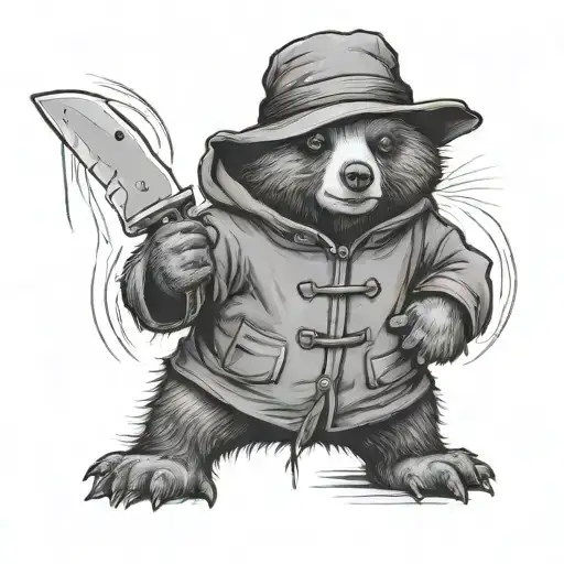 Paddington Bear With Knife Held In Mouth