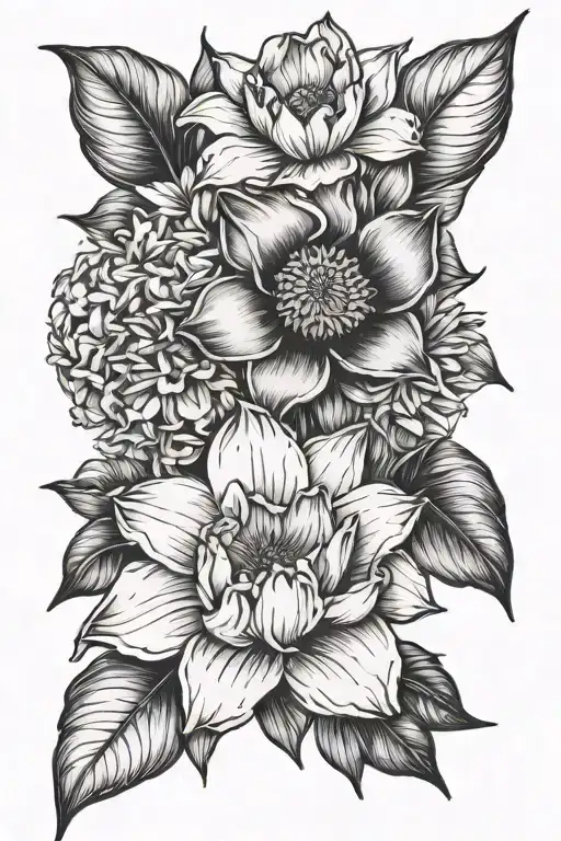 Sleeve Tattoo Featuring Daffodil Poppy Sunflower