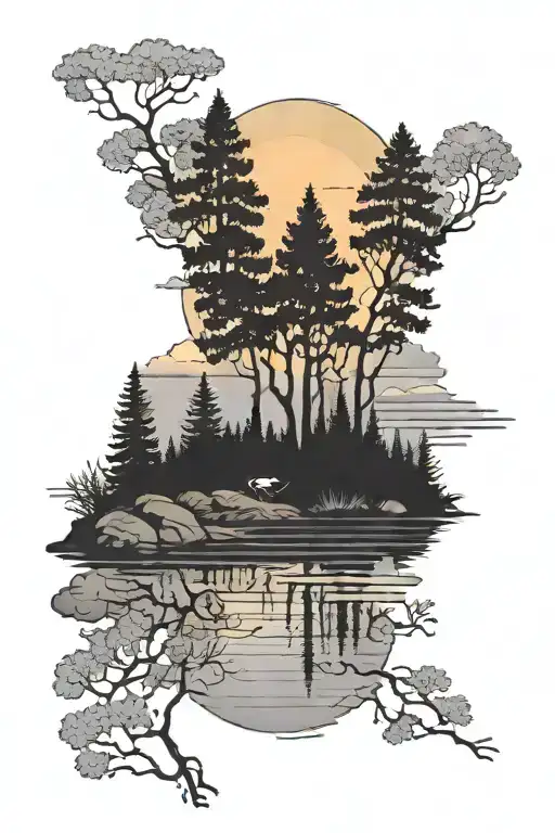 Water And Trees Colors Sunset Over Lake