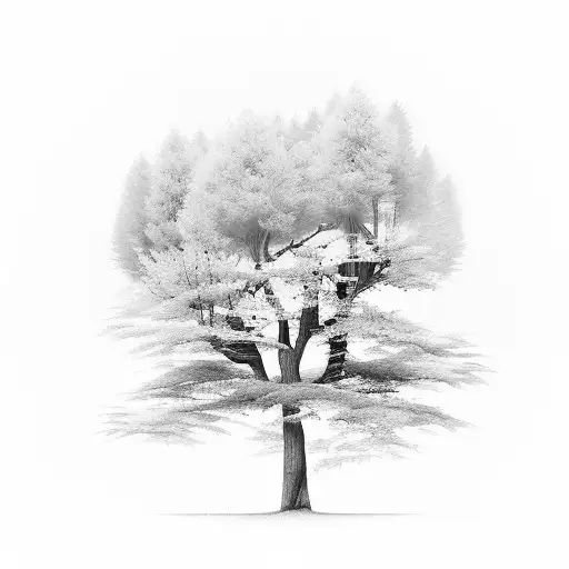 A Serene Forest Scene With Hidden Spiritual Symbols Among The Trees