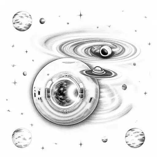 Astronaut With A Black Hole And Planets