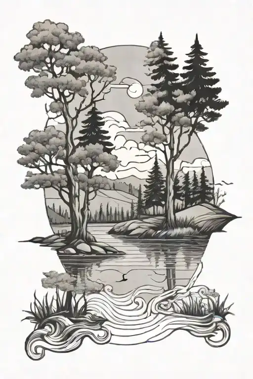 Water And Trees Over Lake