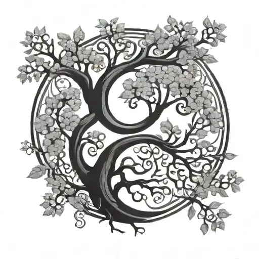 Yin Yang Tree Of Life Intertwined