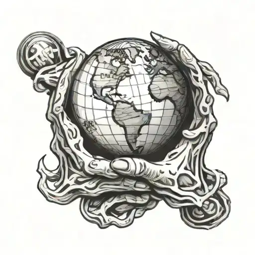 2 Bone Hands Holding A Globe Surrounded