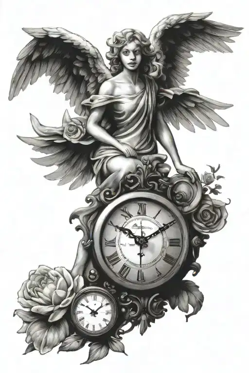 Angel And Clocks Side By Side