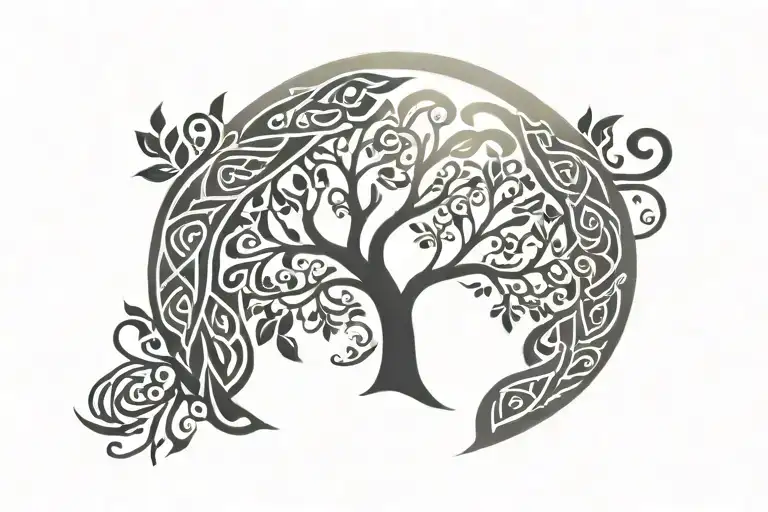 Celtic Tree Of Life With A Tribal Surround In The Celtic Style