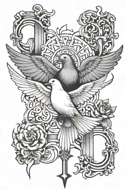 Dove And Cross Tatto Design