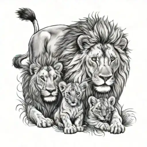 Lion Family With A Lion Cub