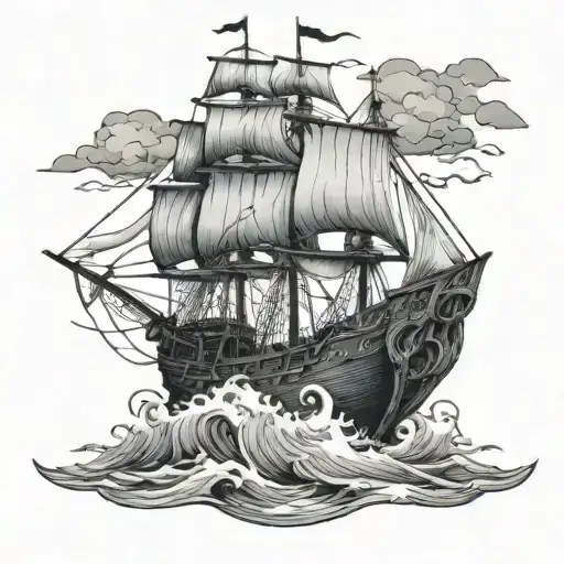 Pirate Ship Sailing Through Stormy