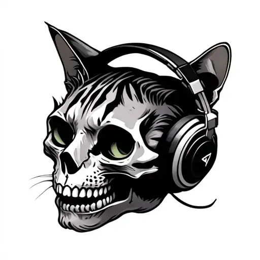 Cat Skull Wearing Headphones