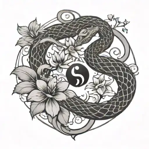 A Snake And Flower Intertwined In A Yin-yang Symbol