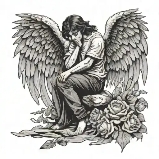 Fallen Angel Who Loses His Wings And Falls Into The Void Crying For Deceased Friends