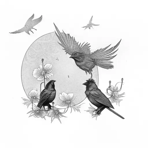 A Tarot Card Featuring A Wren And A Crow Surrounded By Poppies