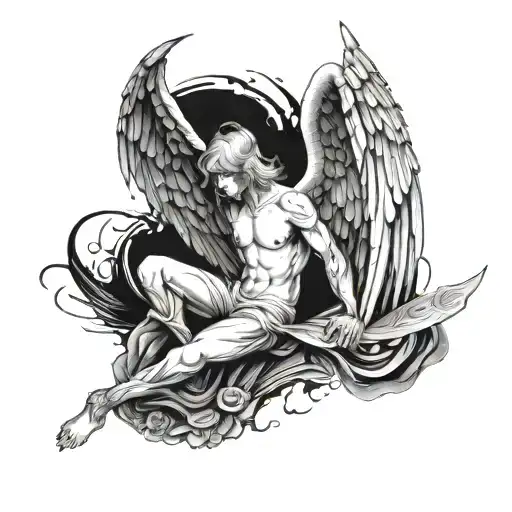 Fallen Angel Who Loses His Wings And Falls Into The Void