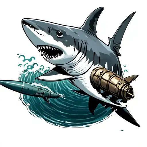 A Shark That Holds A Torpedo And Deep -Sea Mine In The Fins