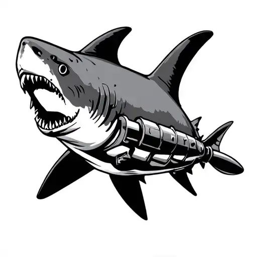A Shark That Holds A Torpedo And A Round Mine In The Fins