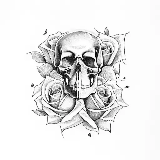 Death Is Coming Lettering With Parchment And Rose And Skull