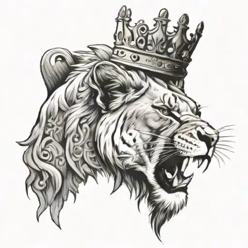 Lioness Roaring Wearing A Crown