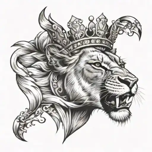Lioness Roaring Wearing A Crown For Arm