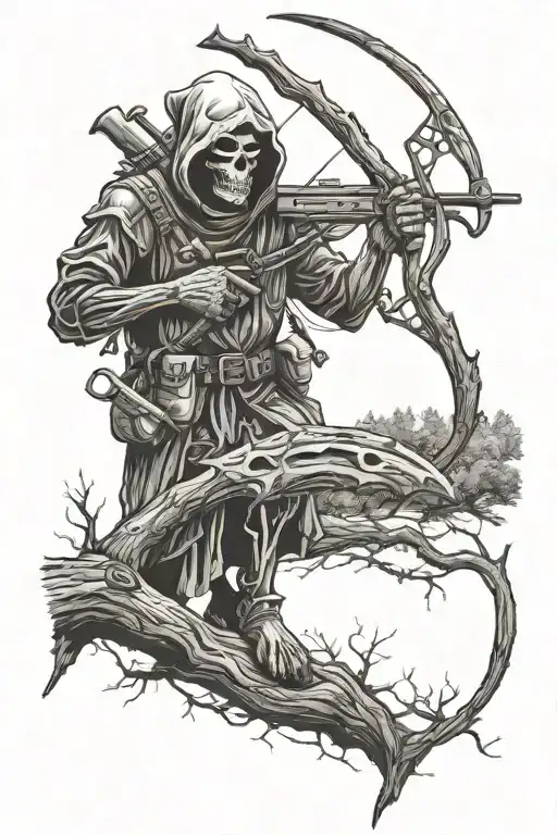 Reaper In Tree Stand Bow Hunting