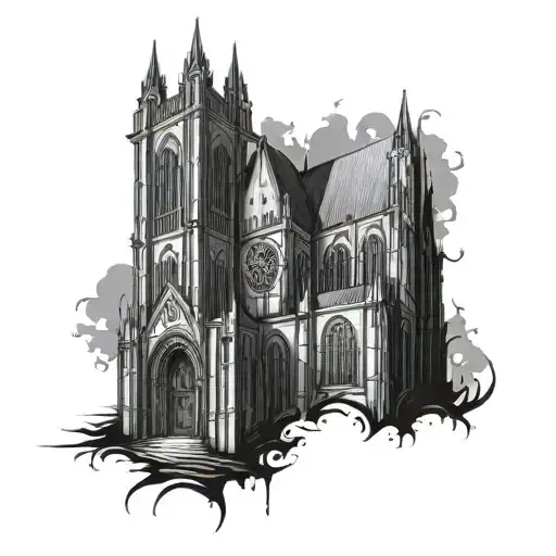 Cathedral Black Tattoo With Gothic And Tribal Elements