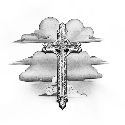 Christian Cross With Clouds Around It