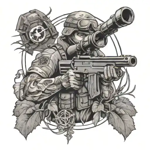 Usmc Sniper Surrounded By Symbols
