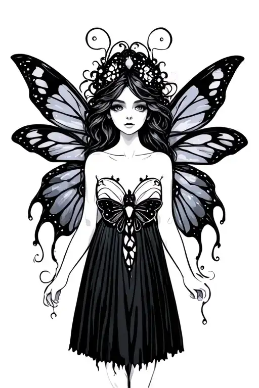 Fairy With Moth Wings Simple Lines