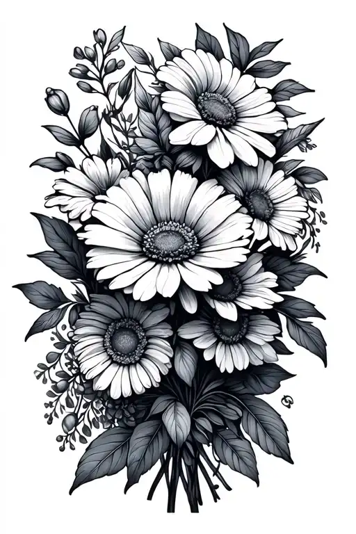 Birth Flower Bouquet Fine Line