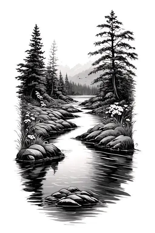 Flowing River Into A Pond