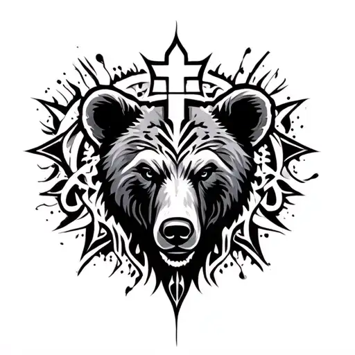 Tribal Cross With Bear Head