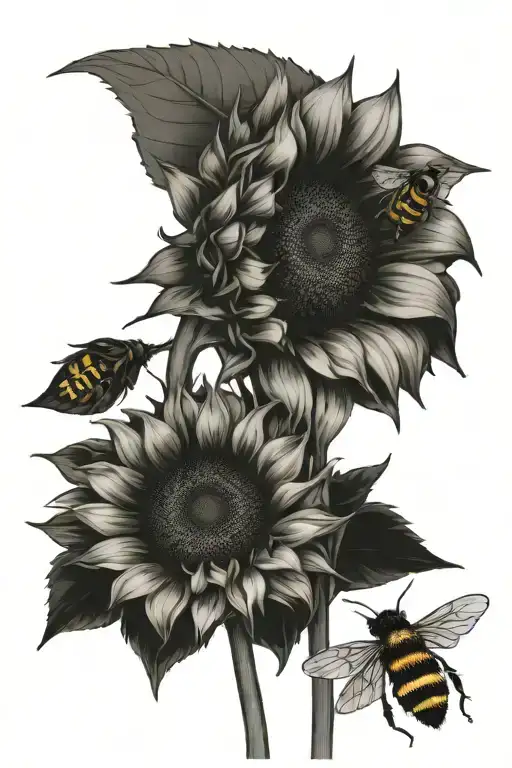 Sunflower With Stem With Bee Flying And I Love You More